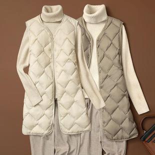 优羽绒马甲女V领内胆配大衣内搭中长款保暖羽绒服背心秋冬季坎肩