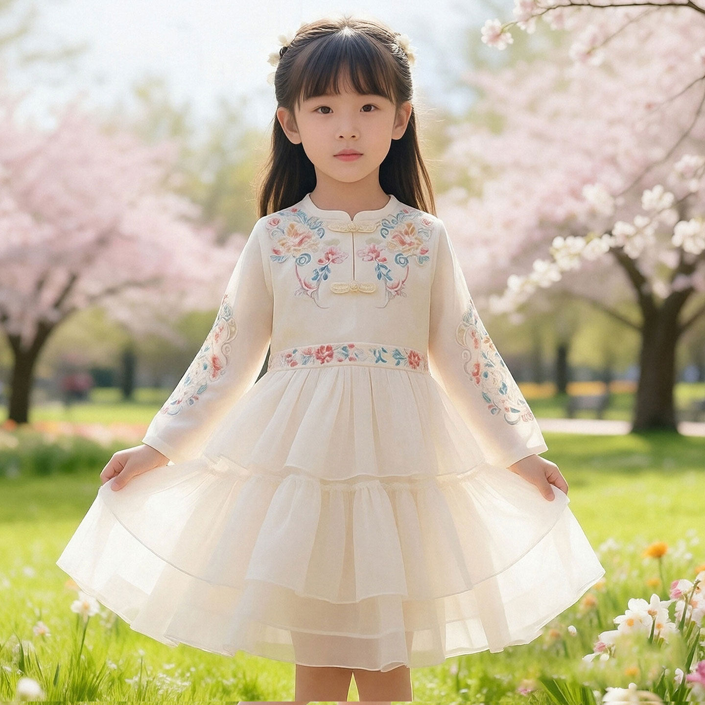 女童连衣裙春装中国风小女孩绝美公主裙春秋儿童日常可穿裙子长袖