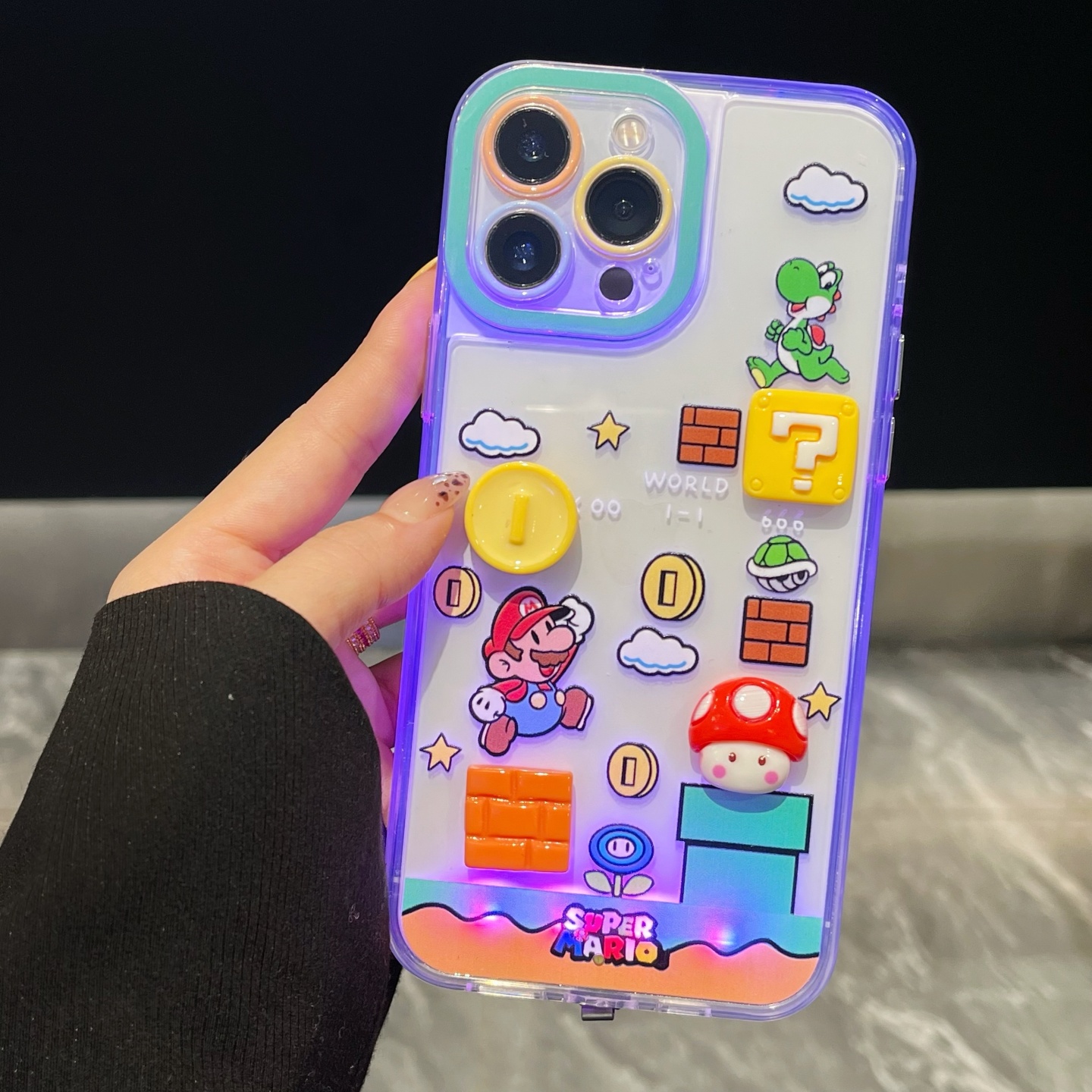 苹果12pro马里奥发光透明手机壳
