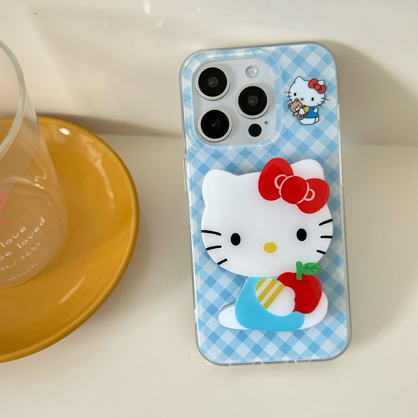 L双层双层蓝格苹果大Kitty带镜子手机壳适用苹果iphone 16promax好看15pro新款14 ins风13带化妆镜16全包防摔