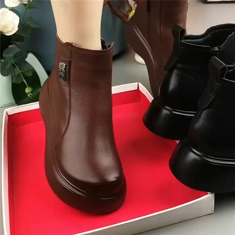 真皮短靴女厚底马丁靴