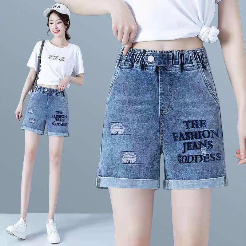 高腰牛仔短裤女夏2025新款外穿弹力大码紧身短裤夏天薄款女士短裤