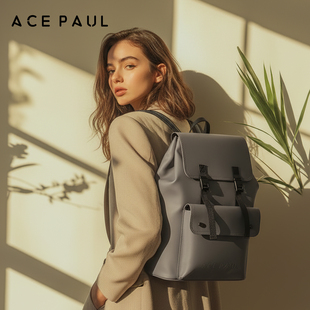 Ace Paul时尚通勤皮质双肩背包大容量17英寸电脑包户外防水背包