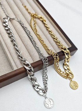 欧美新款不对称金属链条吊坠项链
