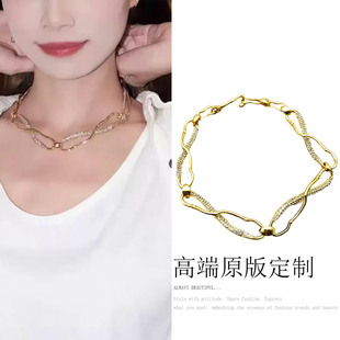 欧美风鬼才设计师极简个性项链复古时尚金银色链条褶皱胸针锁骨链