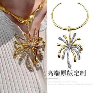 欧美鬼才小众混色烟花设计吊坠项圈水钻闪耀星辉璀璨耳环绽放颈链