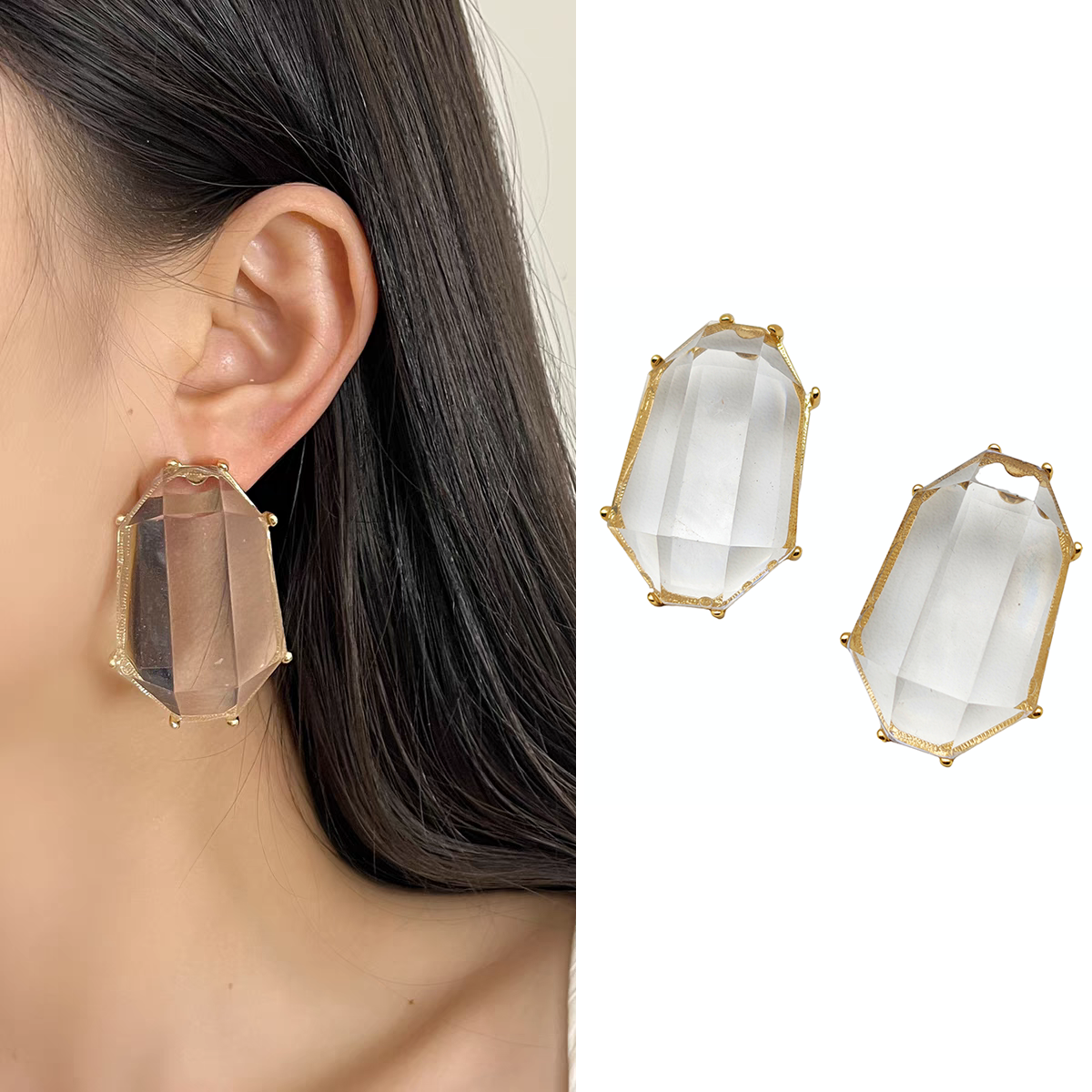 欧美新款杨树林重工透明几何菱形冰块耳环高级感夸张个性耳钉耳饰,饰品/流行首饰/时尚饰品新,耳环,淘宝优惠券,粉丝福利购,淘宝优惠卷