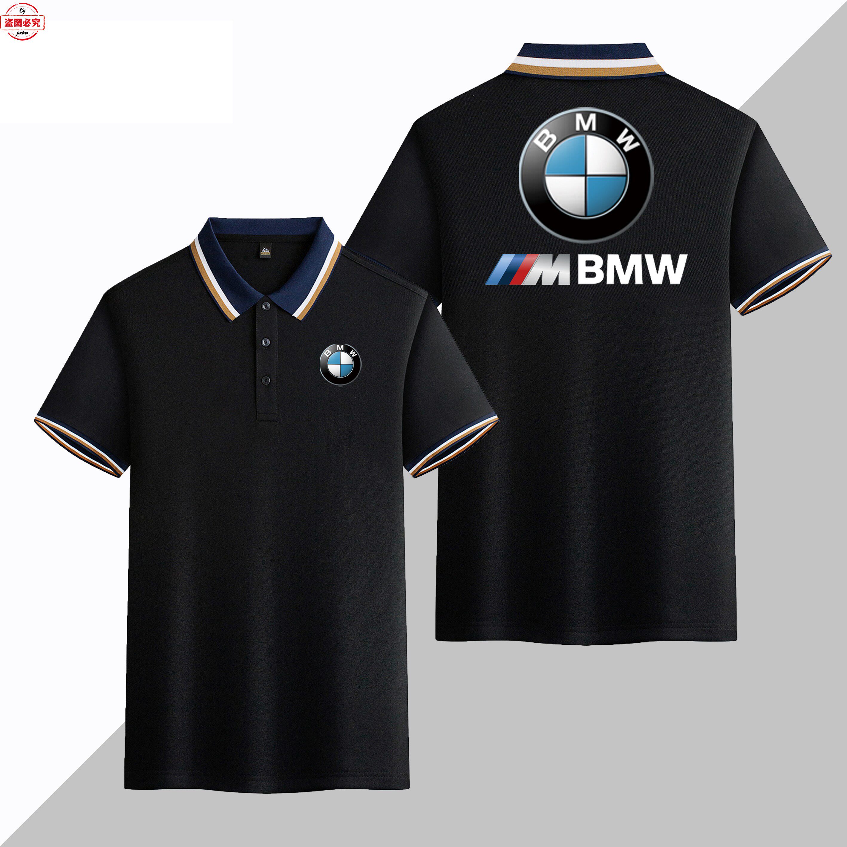 宝马机车logo印花骑行服男短袖运动t恤翻领BMW M-Power标志Polo衫
