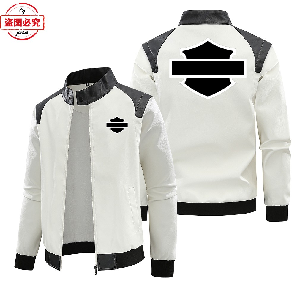 哈雷摩托车logo皮夹克pu皮衣防风秋冬款男士夹克哈雷戴维森骑行服