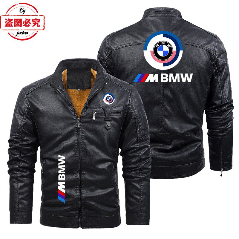 宝马摩托车LOGO骑行服pu皮衣男夹克BMW M-Power标志印花赛车服