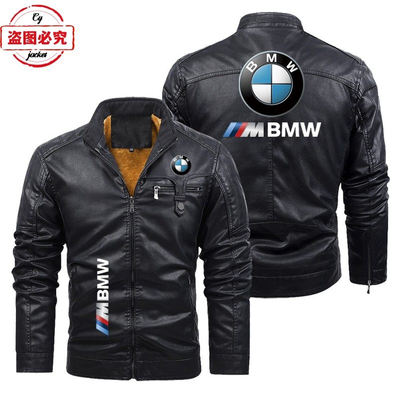 宝马摩托车LOGO骑行服pu皮衣男夹克BMW M-Power标志印花赛车服