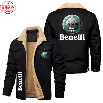 Benelli机车车标印花外套加绒保暖男士夹克立领夹克贝纳利骑行服
