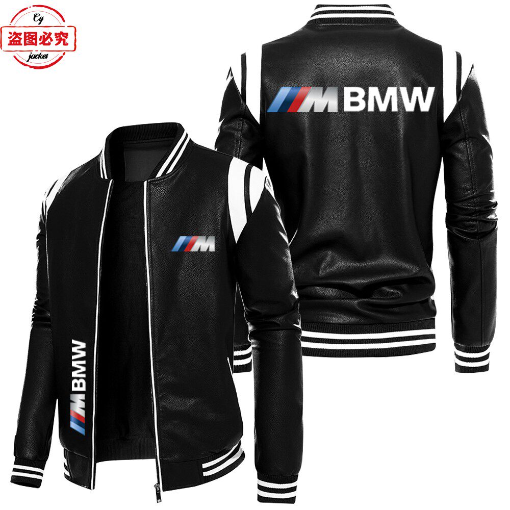 宝马摩托车LOGO印花骑行服pu皮夹克秋冬加绒BMW M-Power男装夹克