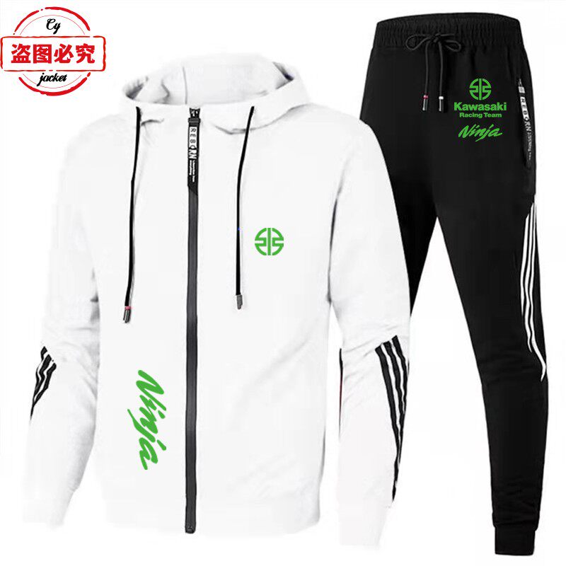 川崎摩托车logo印花机车赛车服休闲运动服男士春秋套装Ninja印花