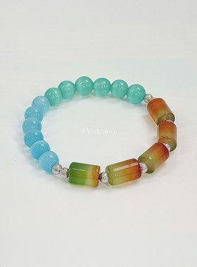 Volcano原创猫眼石彩虹手链女