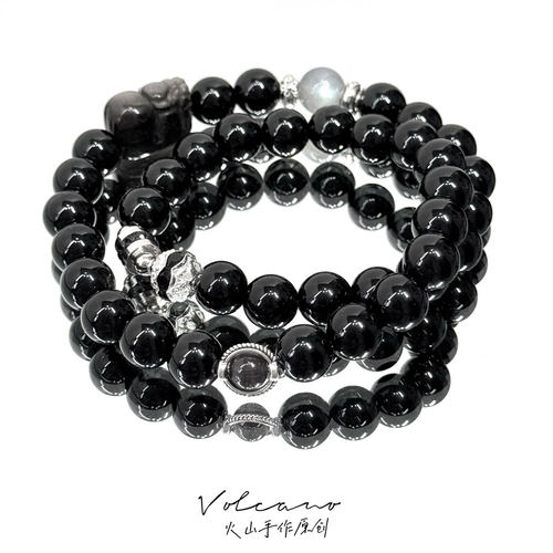 招财貔貅天然黑曜石手串新中式