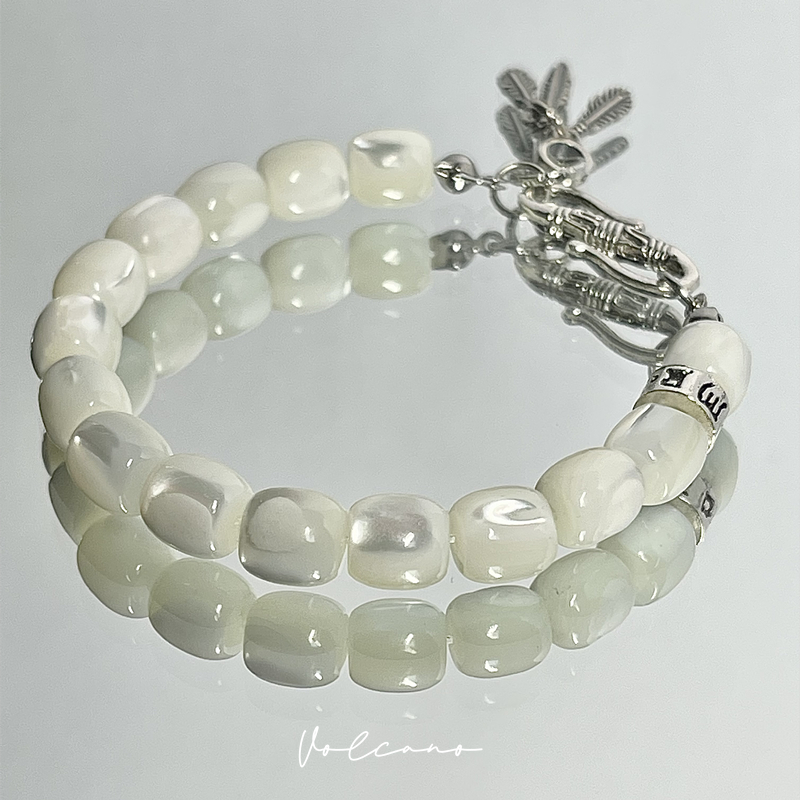 原创天然马蹄螺复古藏银手链手串