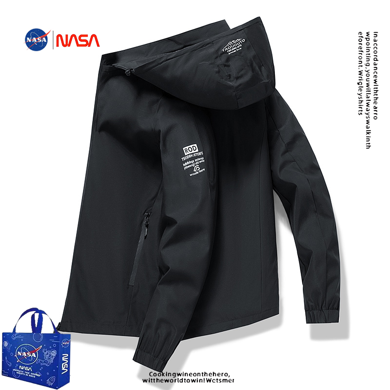 NASA联名软壳冲锋运动风衣外套男士春秋新款户外防风连帽夹克加绒