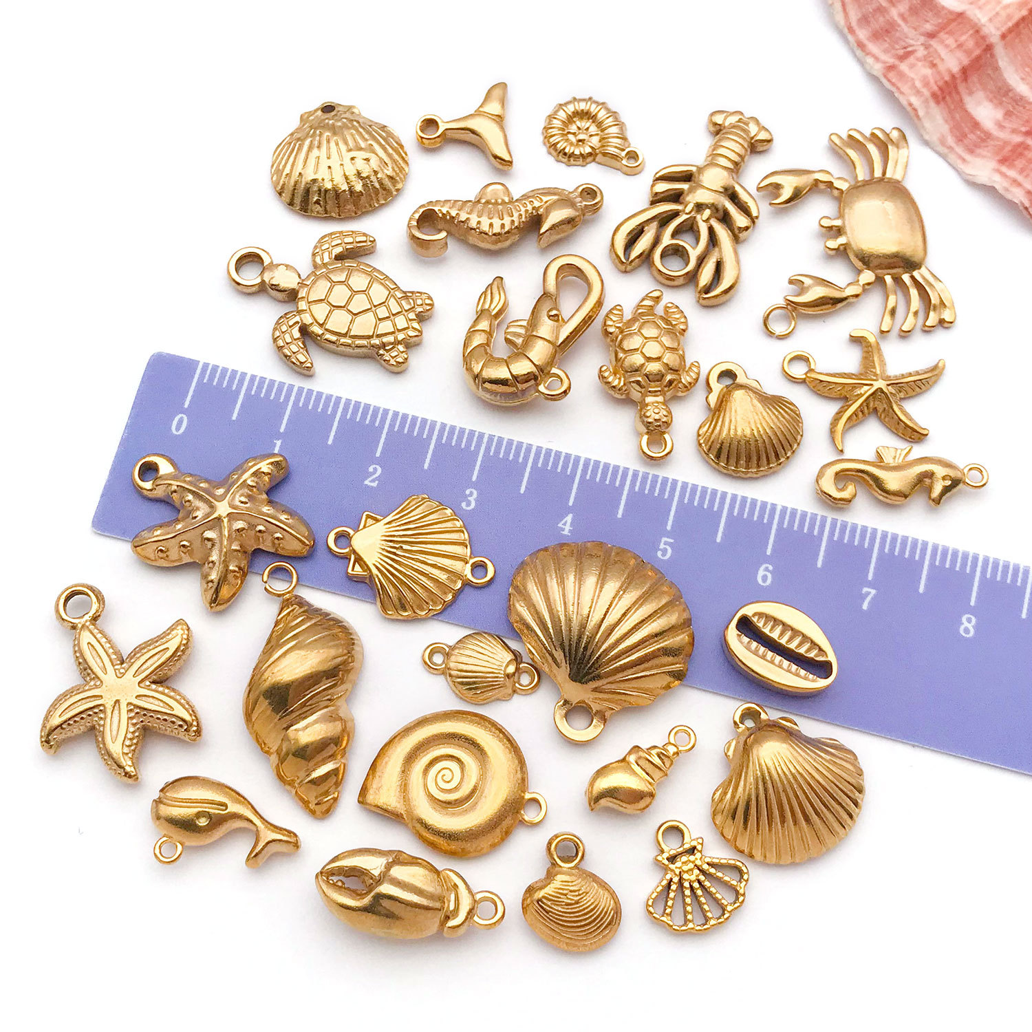 装饰不锈钢饰品配件金色海洋生物挂件海马贝壳手链项链海星小吊坠