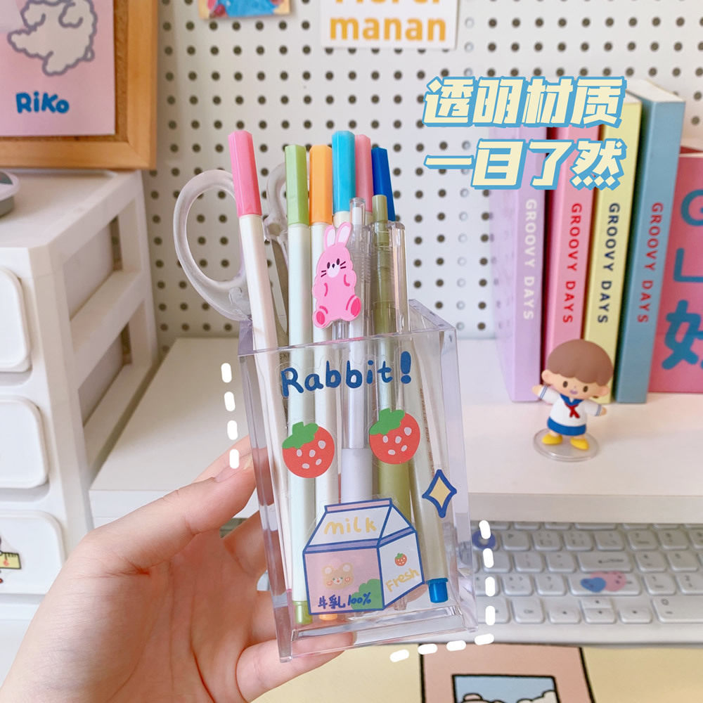 INS 인쇄되지 않은 스타일 투명 아크릴 펜 홀더 사무실 데스크탑 편지지 보관함 학생 메이크업 브러쉬 보관함