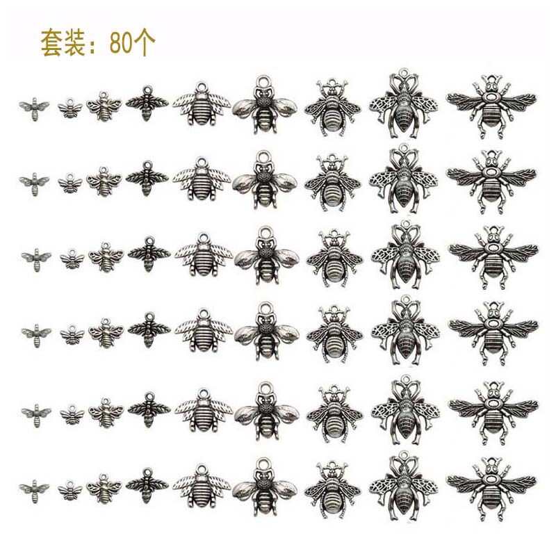 藏银色蜜蜂套装挂件项链手链复古