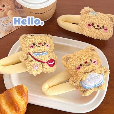 学生奖励新款可爱卡通毛绒小熊发夹少女侧边夹大号BB夹发卡碎发化