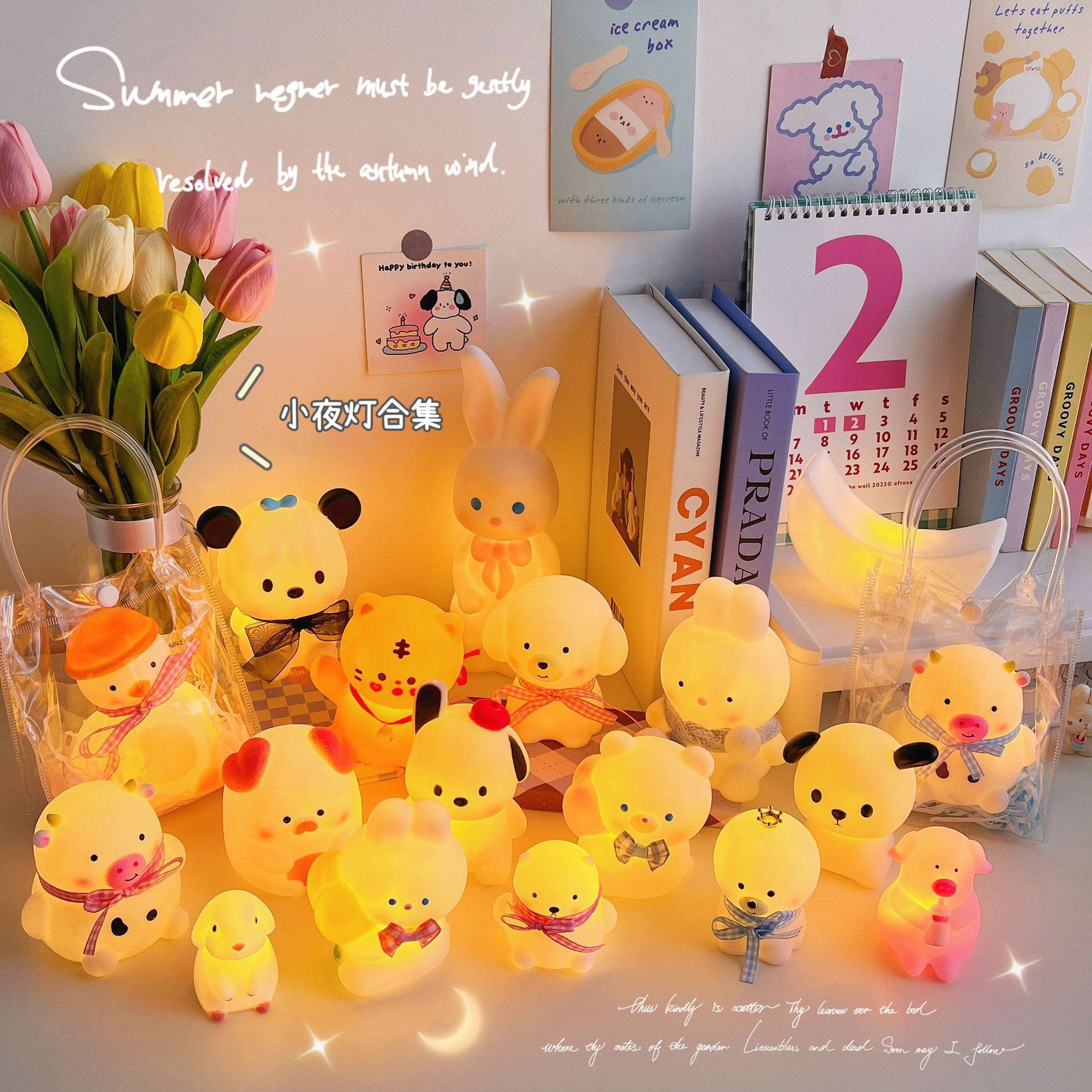 TENGYI 크리 에이 티브 야간 조명 컬렉션 귀여운 토끼 야간 조명 튤립 토끼 곰 야간 조명 작은 오리 분위기 조명