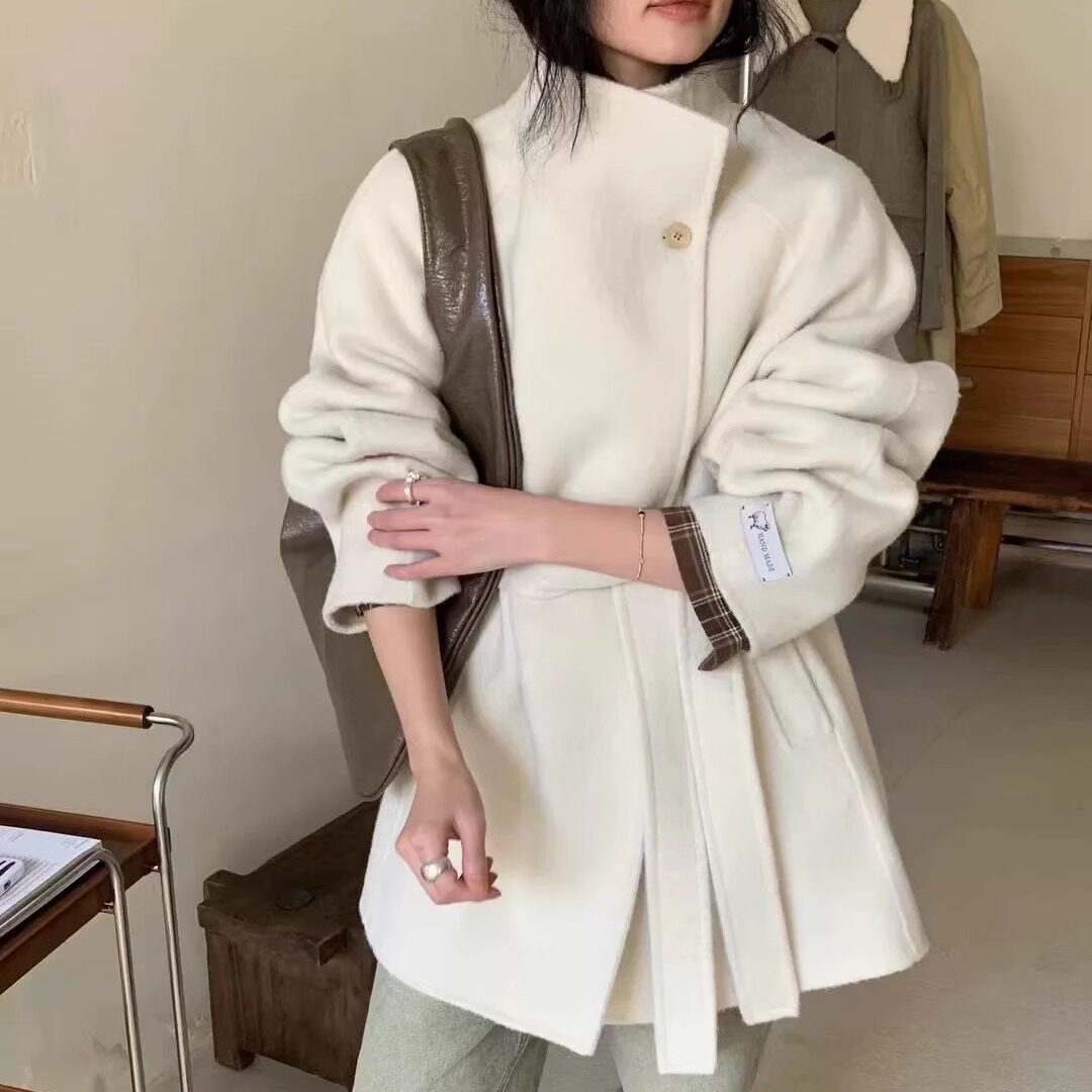 老钱风立领羊毛大衣女中长款系带收腰毛呢外套高级感经典百搭,女装/女士精品,毛呢外套,淘宝优惠券,粉丝福利购,淘宝优惠卷