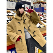 2025新款 双面羊绒大衣女牛角扣秋冬韩版 宽松学院高级感羊毛呢外套