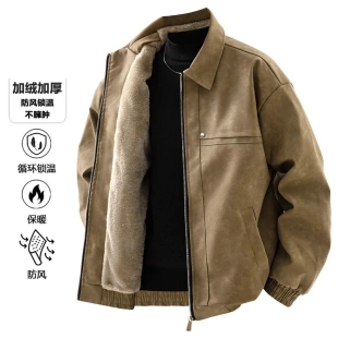 花花公子男士加绒皮夹克男款爆款2025新款秋冬款加厚保暖PU皮外套