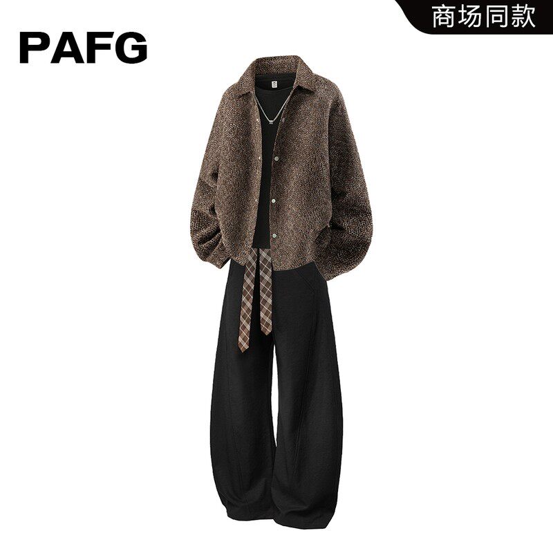 PAFG美式复古长袖衬衫男士春秋季百搭松弛感休闲翻领衬衣套装男装