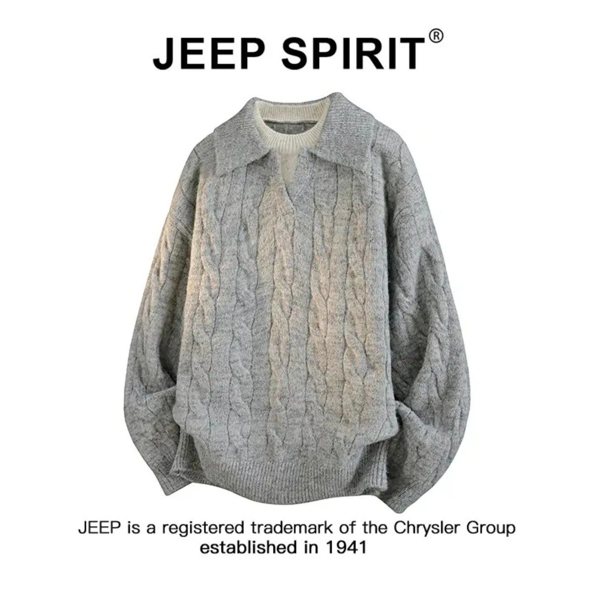 JEEPSPIRIT吉普法式复古麻花针织毛衣男秋季新款假两件小V领上衣