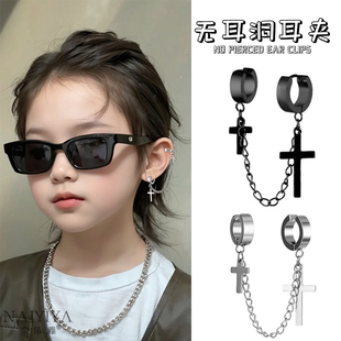 男童耳环耳夹儿童耳钉无耳洞街舞表演配饰男孩女童走秀嘻哈耳饰潮