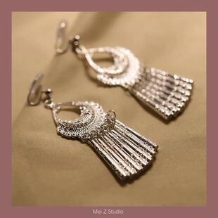 新中式耳环女苗银长款流苏苗族耳饰国风清冷马面裙的汉服配饰耳坠