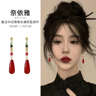 新中式红色耳夹女古风国风耳饰耳坠无耳洞耳环旗袍搭配马面裙配饰