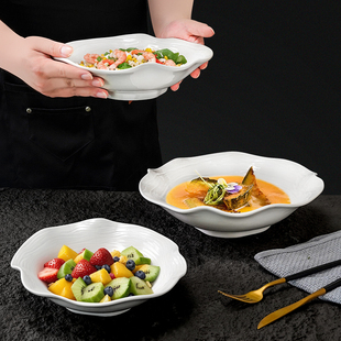纯白花瓣陶瓷碗小号水果沙拉碗茶食点心盘西餐意面碗家用深碗深盘