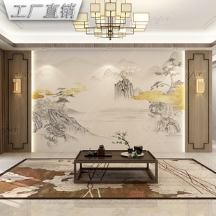 中式 电视背景墙壁纸2023新款 壁画客厅山水画墙布自粘墙贴影视壁布