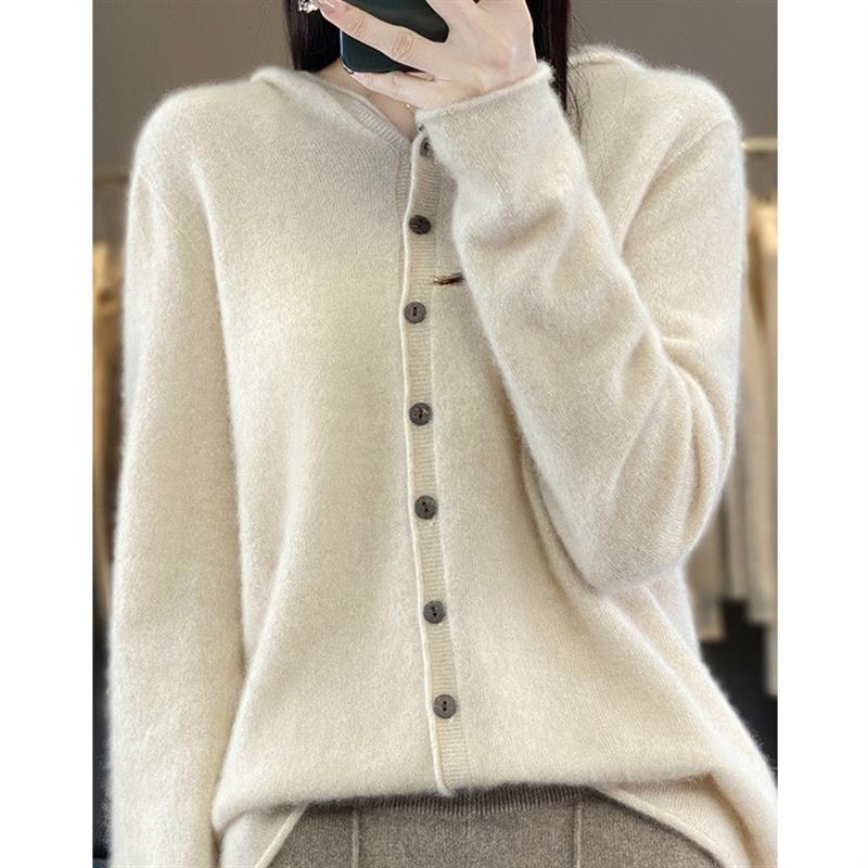 2025秋冬新款连帽开衫女宽松帽衫外套针织卫衣毛衣外套上衣潮