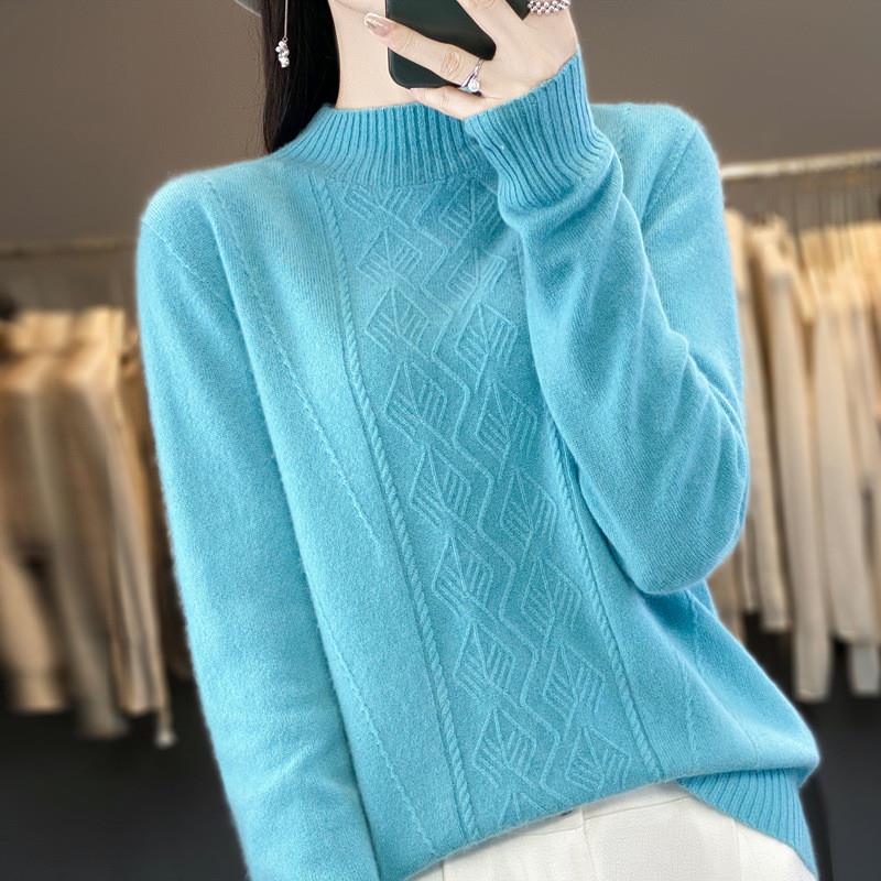 扭花半高领女套头2025秋冬新款气质百搭显瘦针织毛衣打底衫慵懒