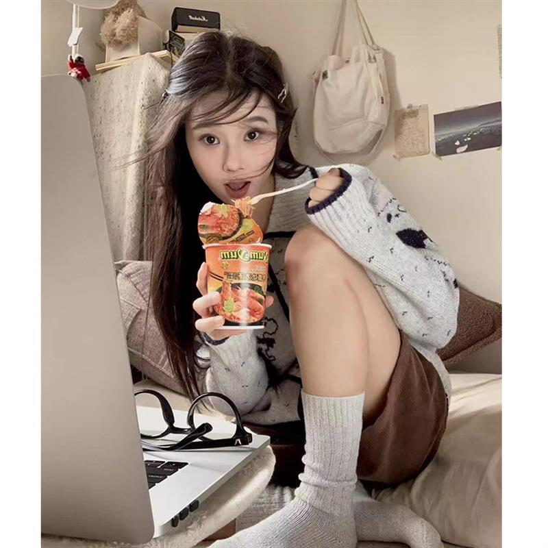 慵懒甜美小狗腊肠狗复古提花开衫外套2025韩系宽松加厚单排针织衫