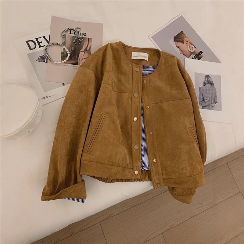 鹿皮绒短外套女士韩系洋气时尚小个子夹克上衣秋季新款高级感百搭