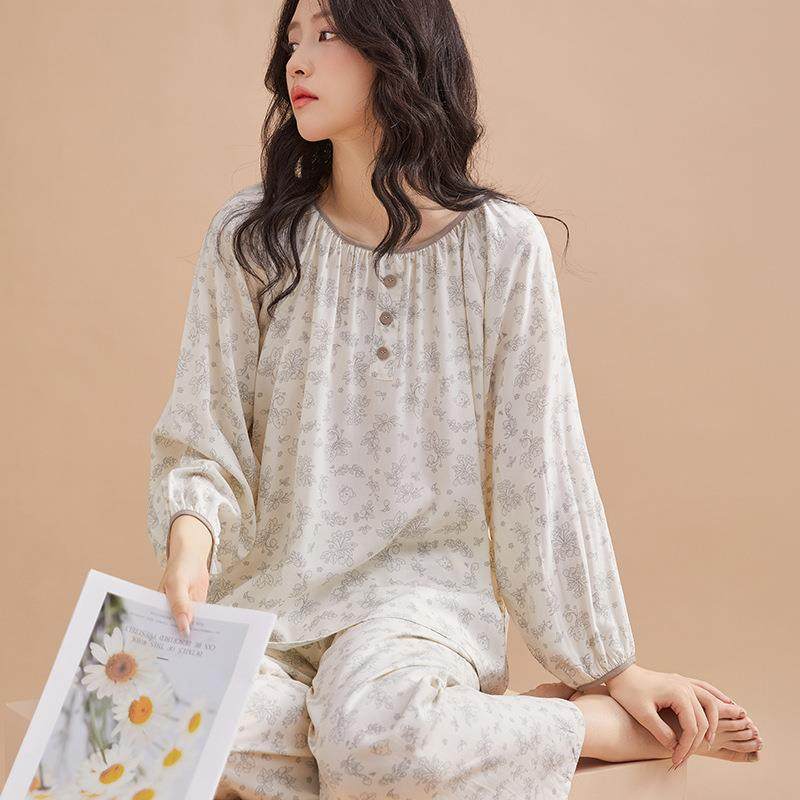 春季新款家居服女印花宽松圆领长袖碎花上衣休闲长裤外穿睡衣套装,女士内衣/男士内衣/家居服,睡袍/浴袍,淘宝优惠券,粉丝福利购,淘宝优惠卷