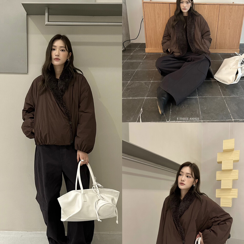 F.THREE三姐妹-恩风座山雕毛茸茸毛领加厚复古保暖棉服外套99262a