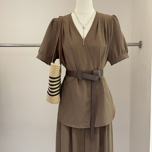 1252 配腰带 SALMOKA 26年夏上新韩系纯色简约气质通勤小衫