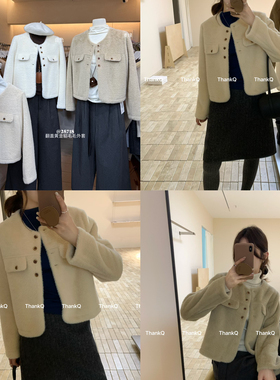 THANKQ-冬上新休闲百搭圆领单排扣短外套YS1-25718