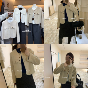 THANKQ-冬上新休闲百搭圆领单排扣短外套YS1-25718