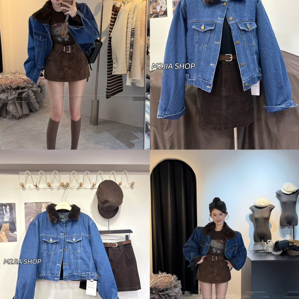 M2+-新简约短款百搭气质牛仔保暖羽绒服外套(不可拆仿毛领)61170