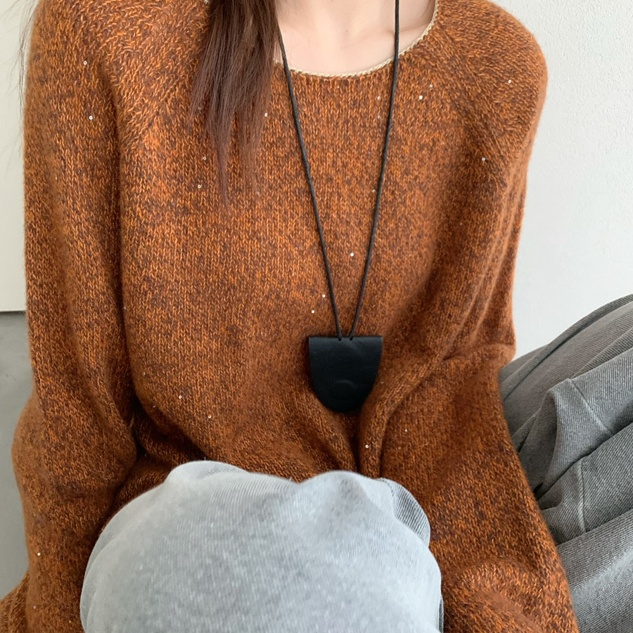 后 F H家羊绒摒珠片净版擦肩袖简约针织衫(含563绵羊毛)5187