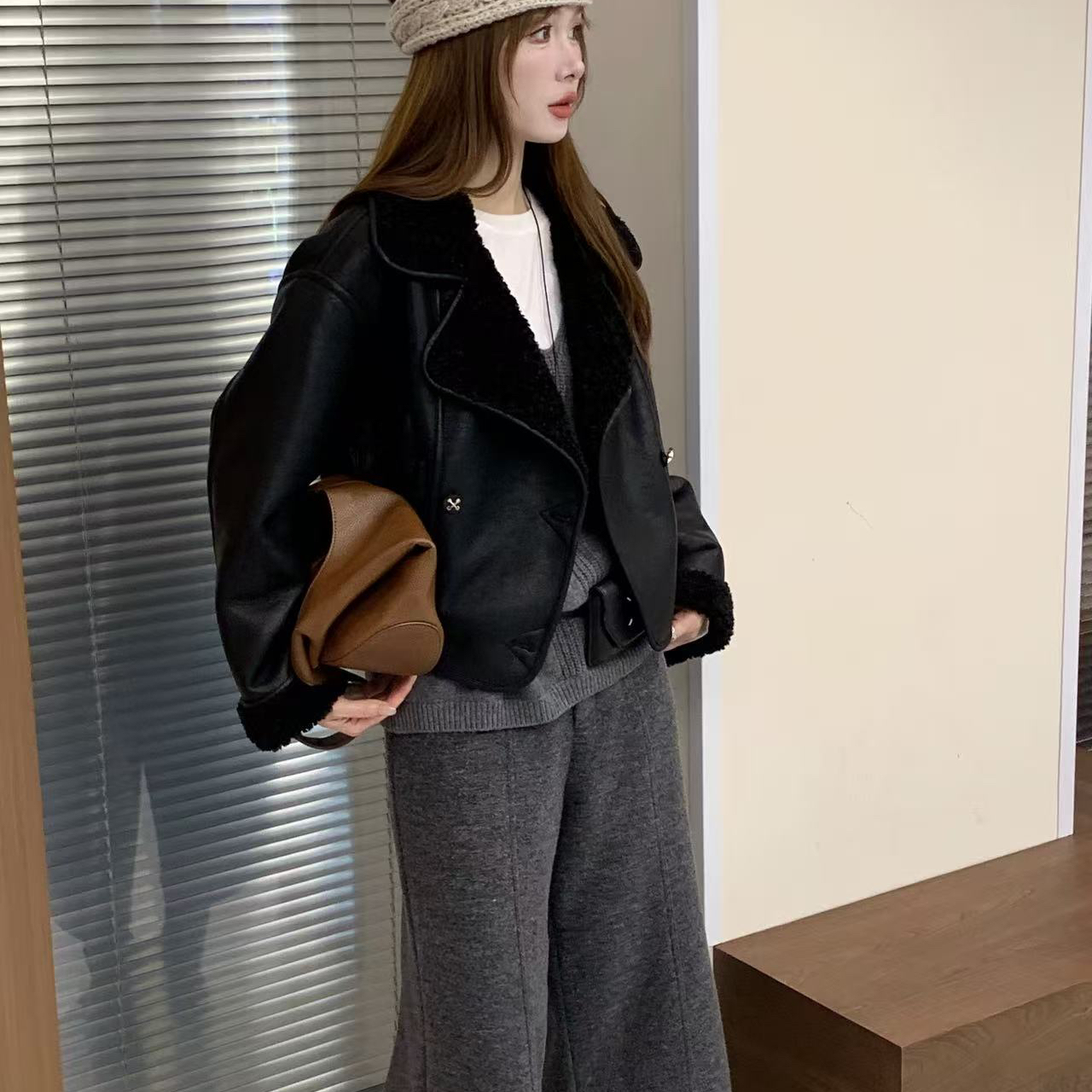 I-D-冬上新韩系百搭时尚加绒加厚短外套C6529