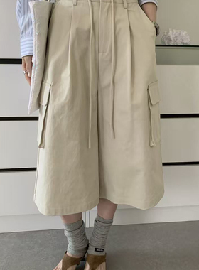 ULOUR/U粒-26年早春抽绳腰头宽松大口袋设计休闲裤75058